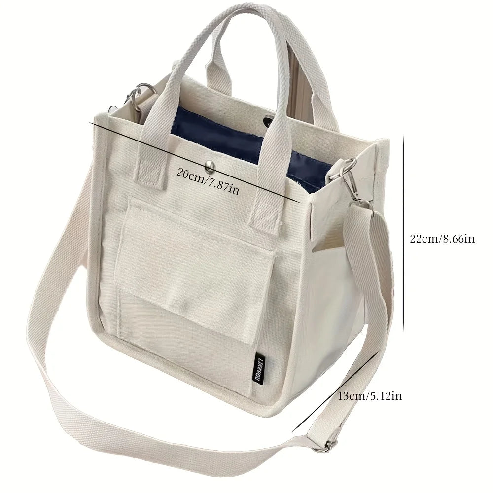 Small Canvas Tote Bag with Pockets Crossbody Bags for Women Cute Shoulder Purse Handbags Lunch Bag for Office Work - Madeinsea©