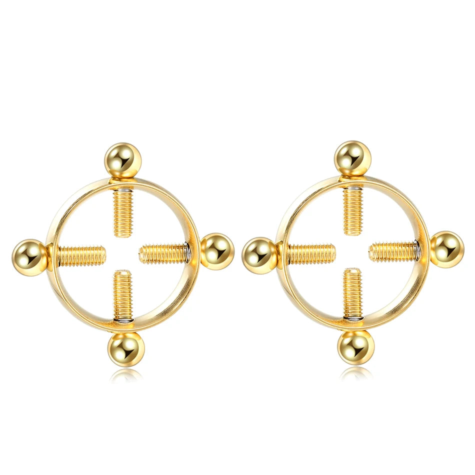 1Pair Steel Screw Nipple Clamps Sexy Women Clip Nipple Rings Faux Nipple Piercing Jewelry Non Piercing Nipple Shiled Rings 14G