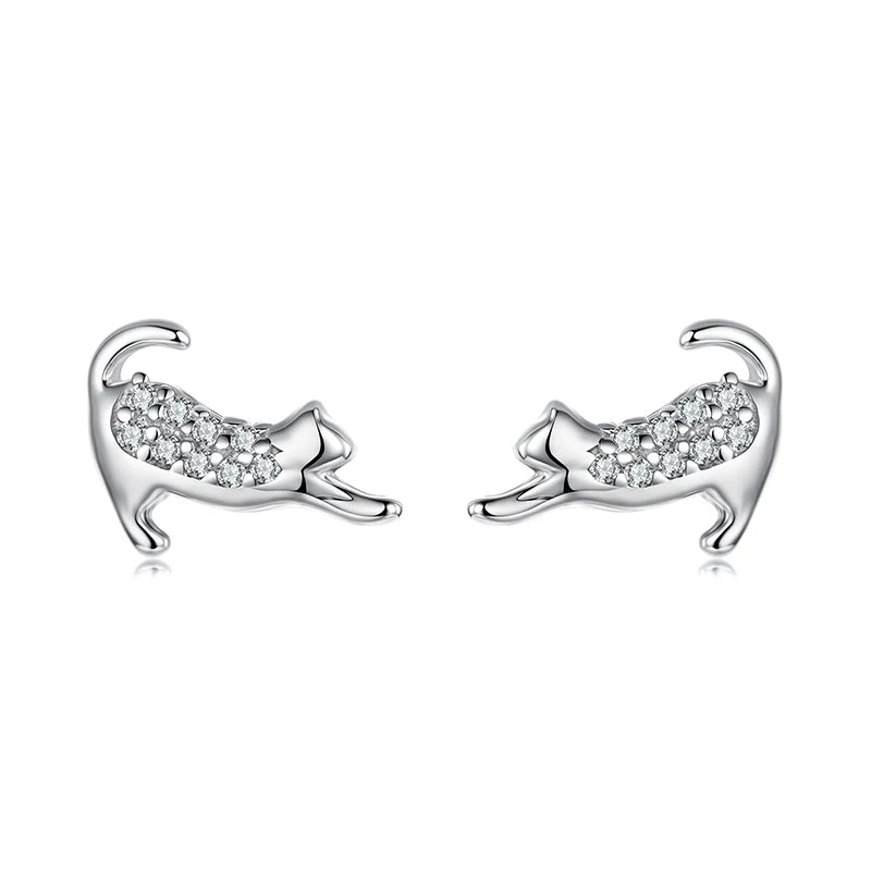 WOSTU 925 Sterling Silver Mini AAA Zircon Pet Cat Dog Stud Earrings For Women Lovely Poodle Dachshund Animal Studs Family Gift