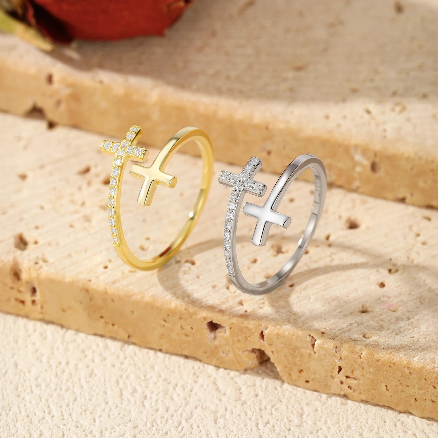 MODIAN Adjustable Rings 925 Sterling Silver Fashion Cross Sparkling Clear CZ Finger Rings For Women Party Fine Jewelry