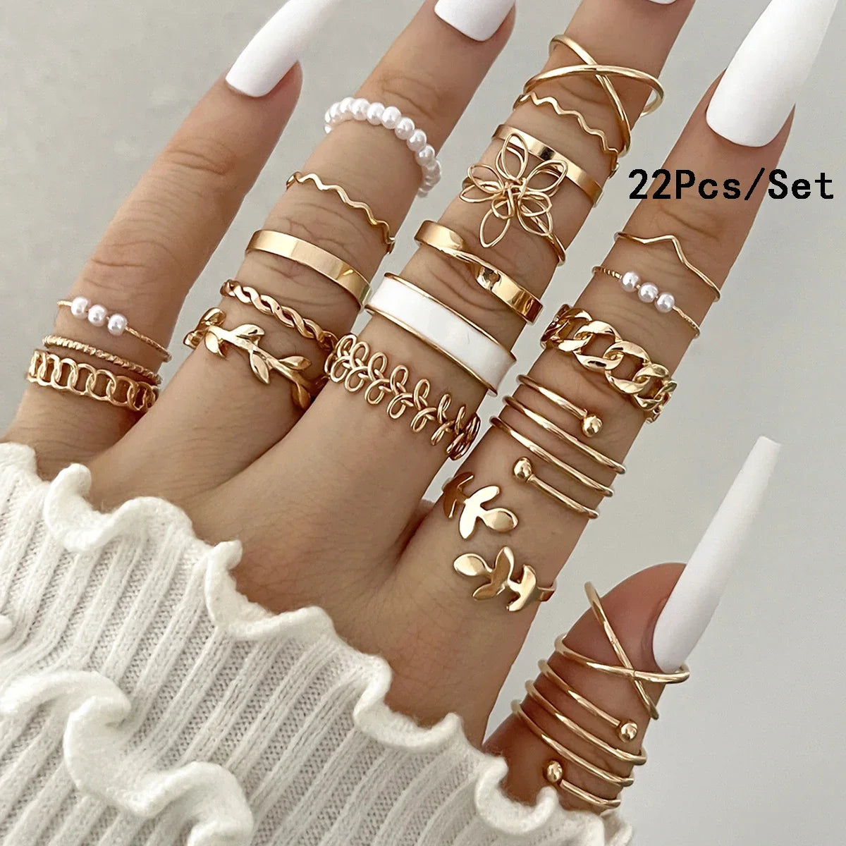 23Pcs Fashion Knuckle Rings Set For Women Crystal Star Moon Eye Wave Gold Silver Color Rings Female Trendy Party Jewelry Gift