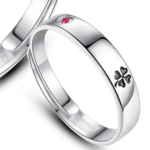 Classic Clover Black Flower Ring Silver 925 Women Jewelry Adjustable Fashion Zircon Couple Rings For Lover Wedding Accessories