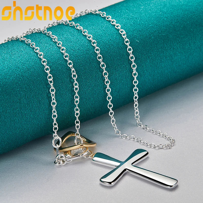 925 Sterling Silver 16-30 Inch Chain Glossy Cross Pendant Necklace For Man Women Engagement Wedding Fashion Charm Jewelry