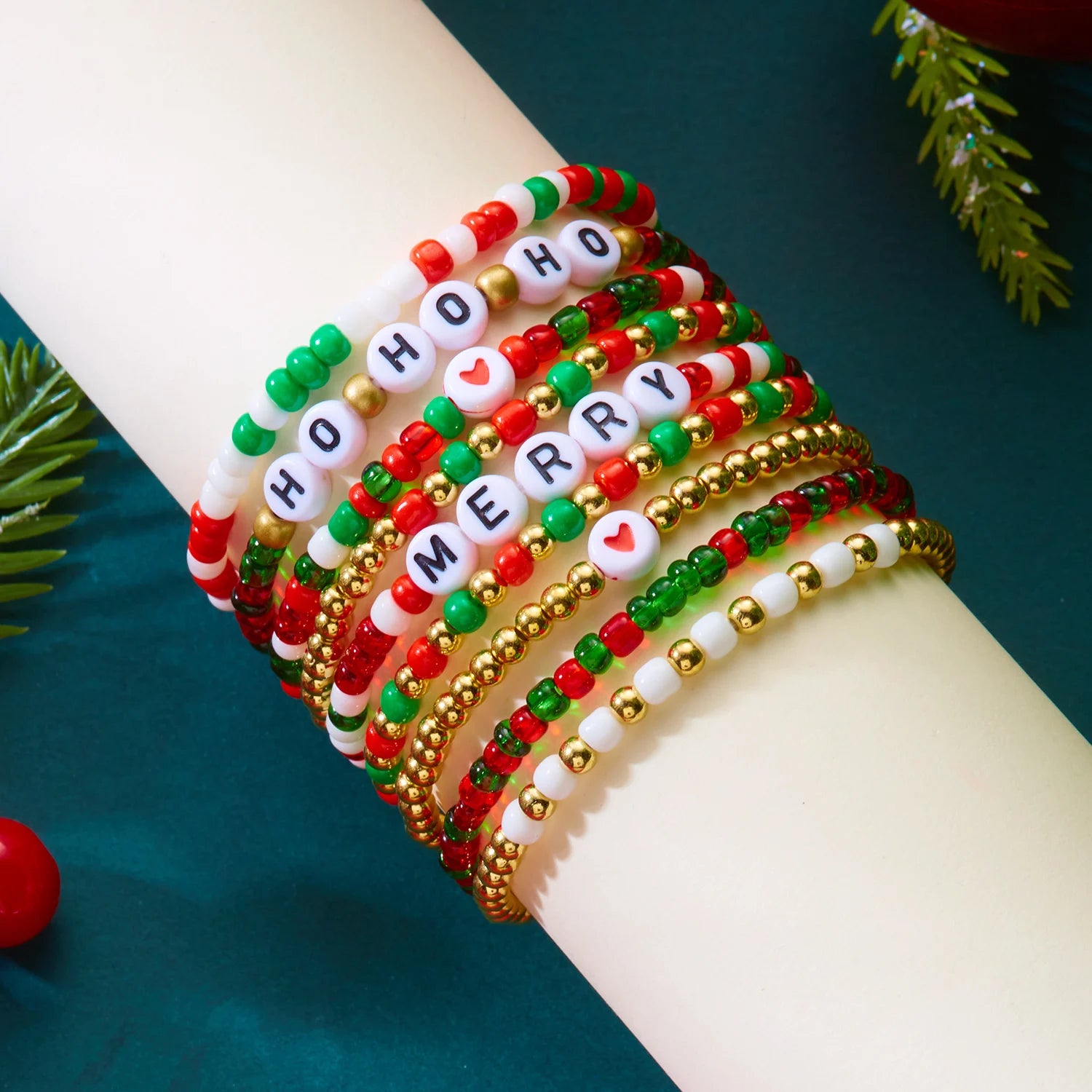 Christmas Series Bracelet Set For Women Santa Claus Snowman Xmas Tree Snowflake Crystal Beads Bracelets Party Charm Jewelry Gift