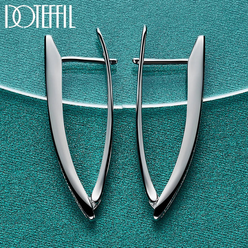 DOTEFFIL 925 Sterling Silver AAA Zircon Charm V  Earring For Woman Jewelry Fashion Wedding Party Gift