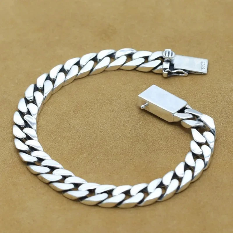 100% S925 Sterling Silver Bracelet 8MM Punk S925 Silver Jewelry Never Fade Carry certificate Men Women Jewelry Gifts - Madeinsea©