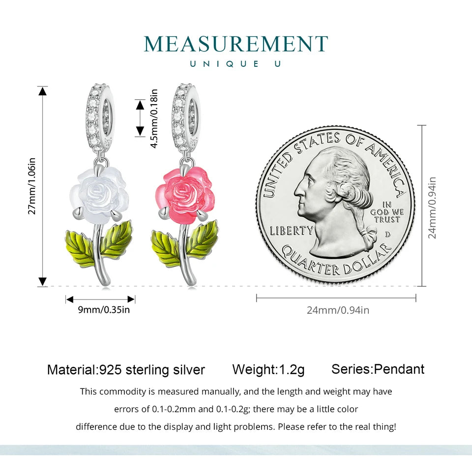 BISAER Pendentif en forme de rose blanche en argent sterling 925 avec changement de rayonnement ultraviolet, 4 couleurs, pour bracelet à faire soi-même, bijoux pour femmes