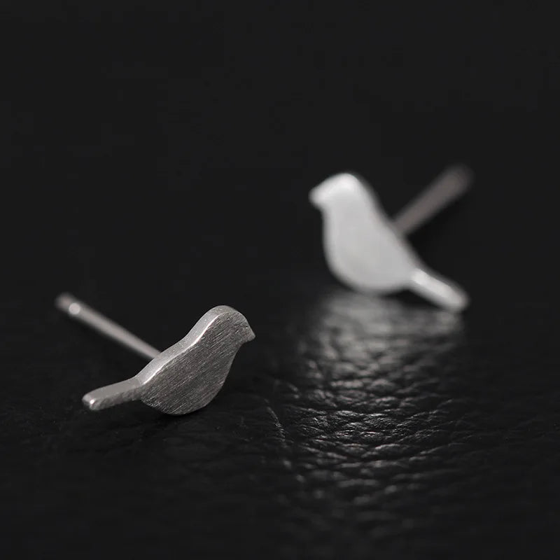 MKENDN Trendy Minimalist Real 100% 925 Sterling Silver Mini Brushed Bird Stud Earrings for Women Student Jewelry Gift