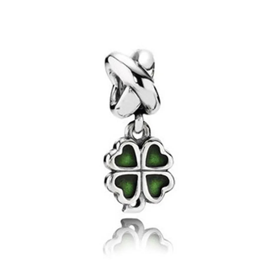 Hot New Summer green series Silver Clover Bead Maple Bird Charm Fit Original Women Bracelet DIY Fine Dangle Jewelry Amulet Gift