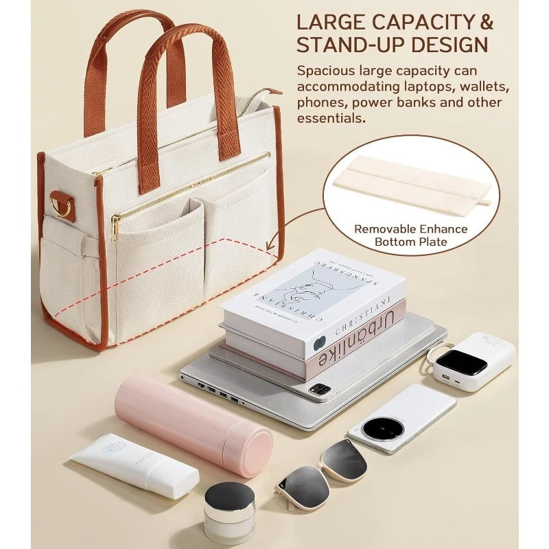 15-Pocket Large Crossbody Tote Bag with Laptop Compartment, Zipper Closure & 15-Pocket Organization - Heavy-Duty Nylon Bookbag