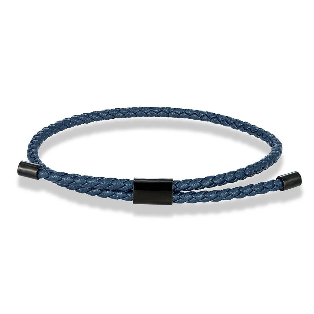 MKENDN Luxury Classic Men Jewelry 3mm Orange Braided Leather Bracelet Simple Adjustable Charm Bracelet for Men Women Gifts