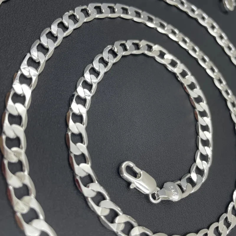 Men's 925 Sterling Silver Necklace 2/4/6/8/10/12MM 40-75cm Face Chain Necklace Lobster Clasp Men Women Engagement Jewelry Gifts - Madeinsea©