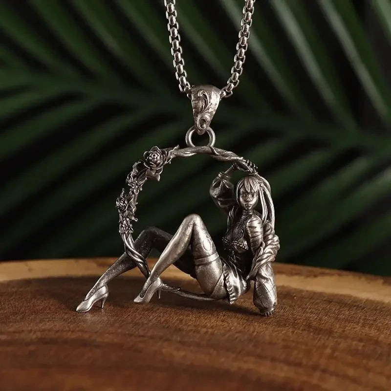 Heavy Industry Angel Pendant Necklace Unisex Fashion Vintage Beauty Mechanical Girl Skeleton Couple Match Sweater Chain