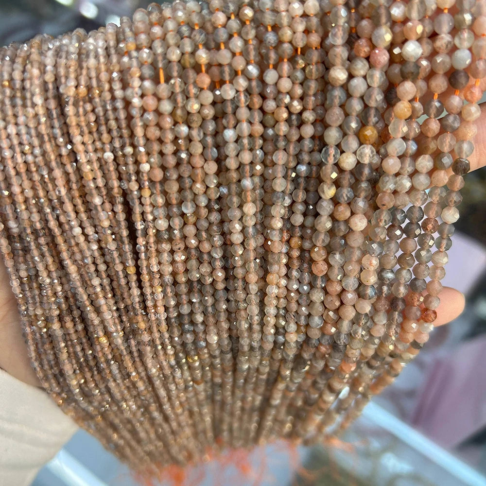 2 3mm Natural Labradorite Quartz Moonstone Crystal Stone Beads Round Faceted Loose Beads For Jewelry Making DIY Bracelet 15.5"