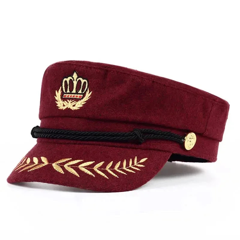 Unisex Crown Wheat Ear Navy Hat Spring Autumn Sailor Hats Men Flat Top Captain Military Caps Women Large Black Beret Caps