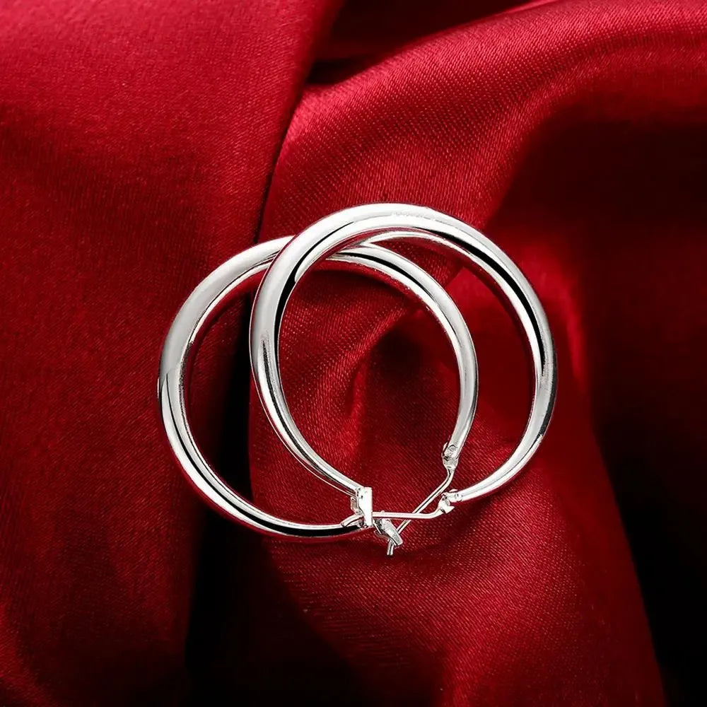 Top Quality 925 Sterling Silver Earrings Simple Round Circle Hoop Earrings For Woman Fashion Wedding Engagement Charm Jewelry - Madeinsea©