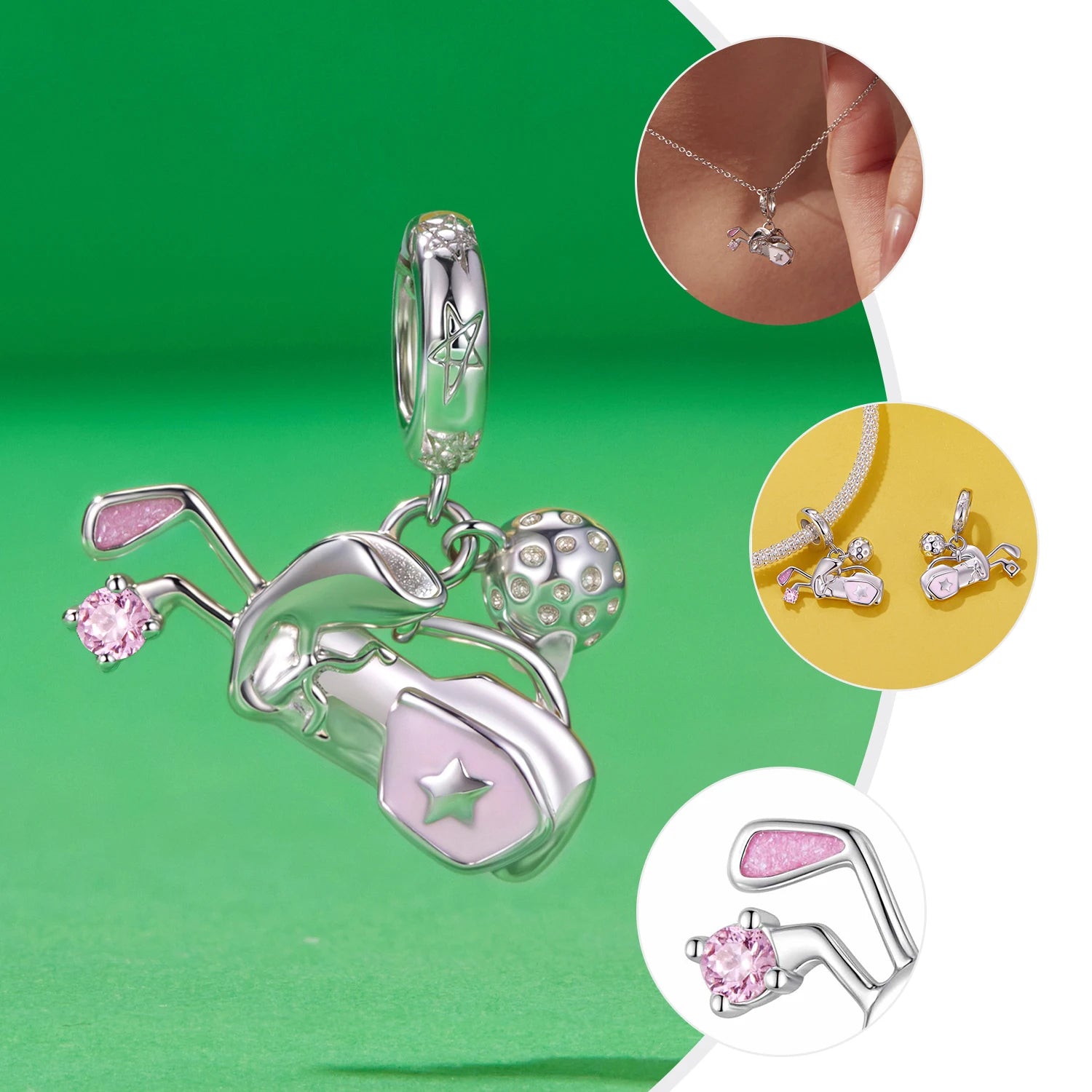 WOSTU 925 Silver Sports Series Charm Pendants Golf Badminton Rugby Basketball Volleyball Beads DIY Gift For Sport Player Family