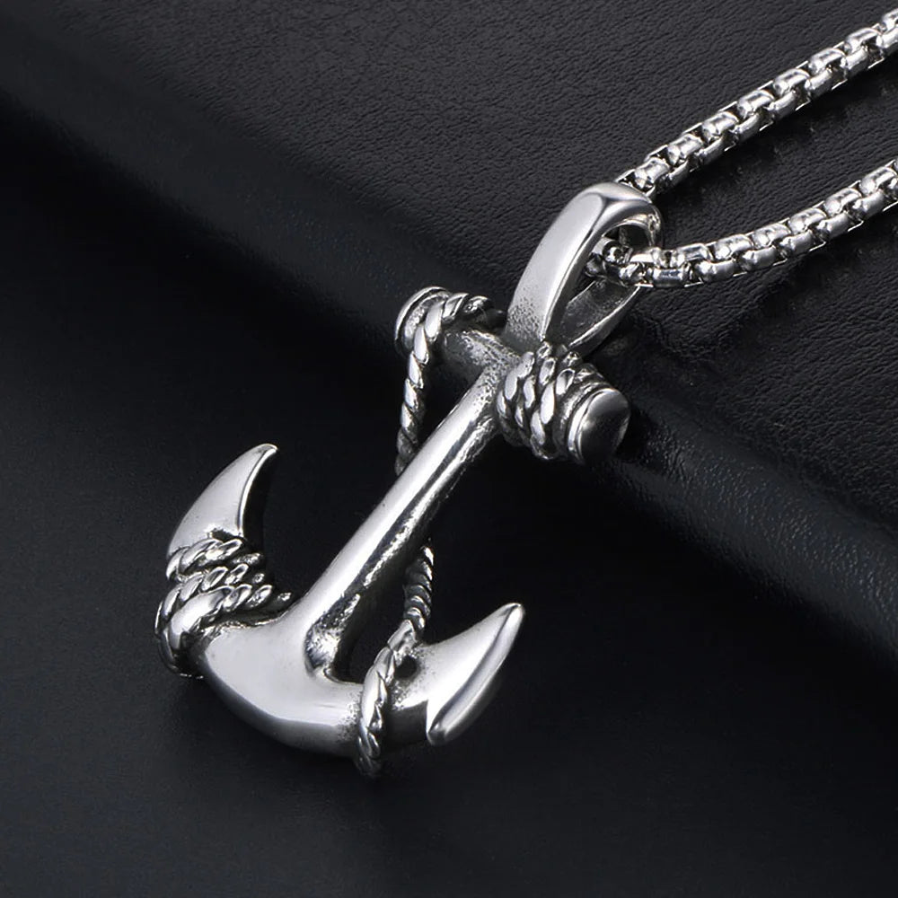 Vintage Viking Anchor Stainless Steel Pendant Necklace