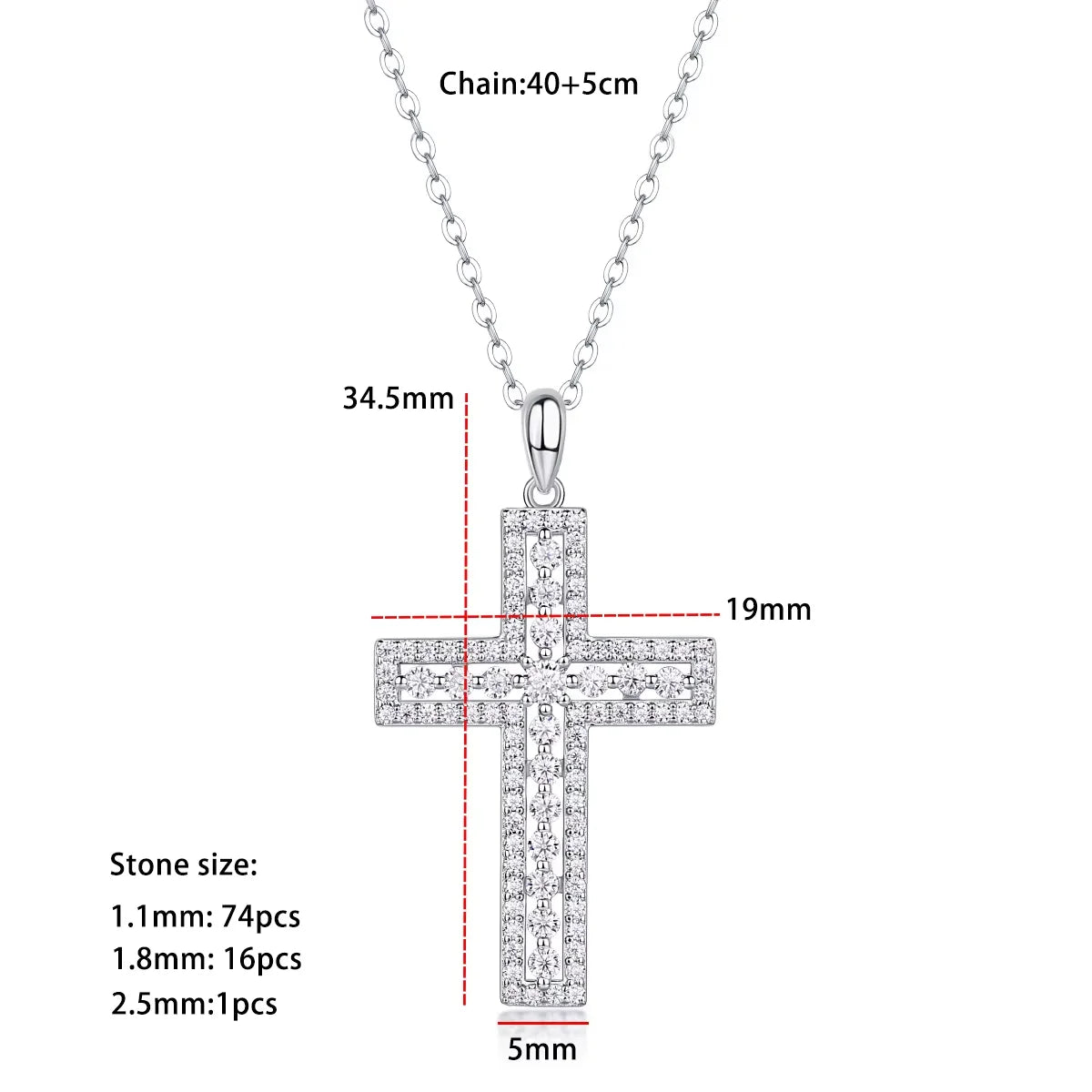 Serenity 5.5ct D Moissanite Cross Necklace for Women Men Gift 100% S925 Sterling Silver 1.6mm Rope Chain Jesus Pendant Necklace - Madeinsea©