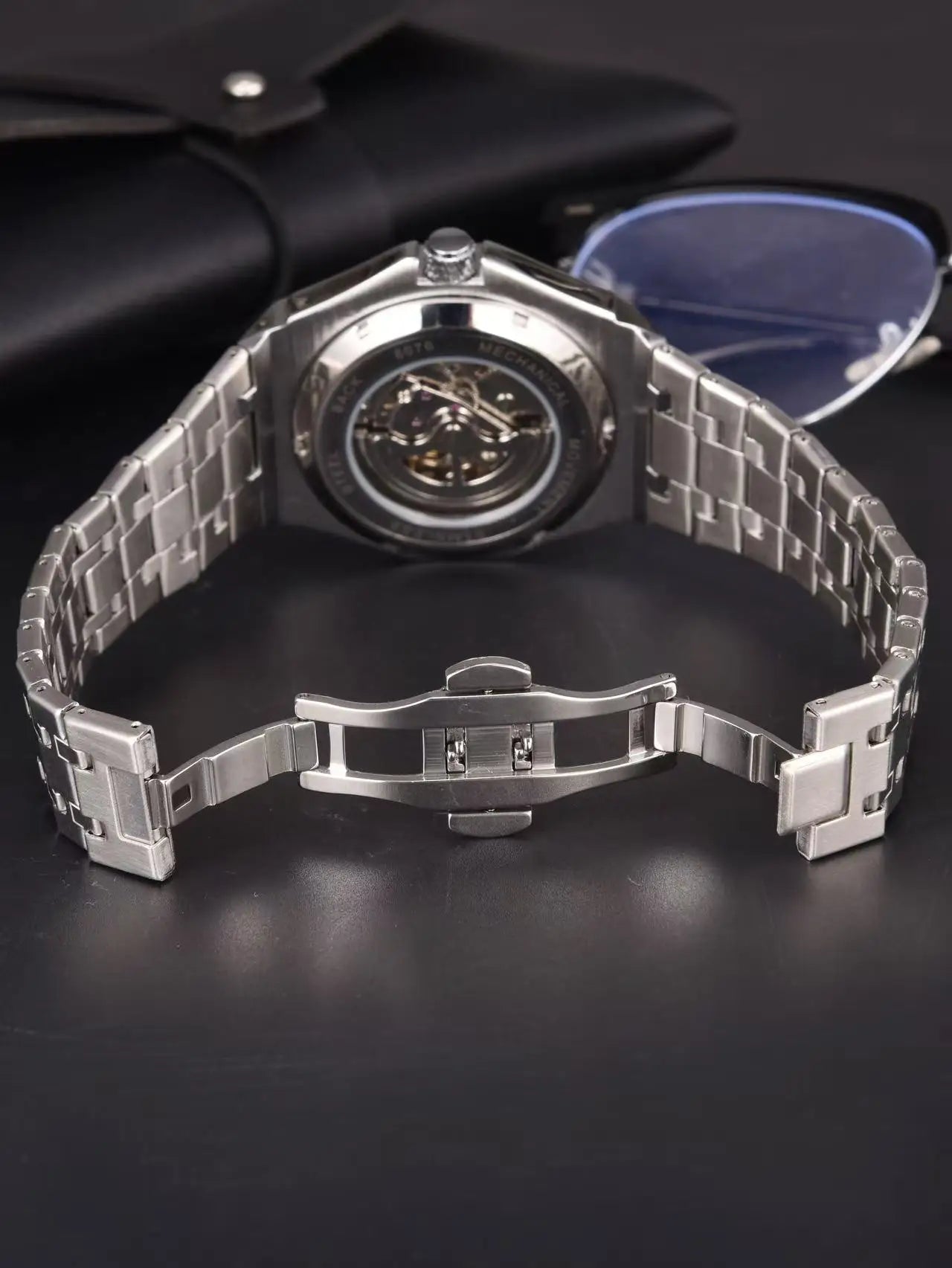 LONGLUX Men automatic watch luxury mechanical watches waterproof skeleton fashion business wholesale stainless steel gift watch