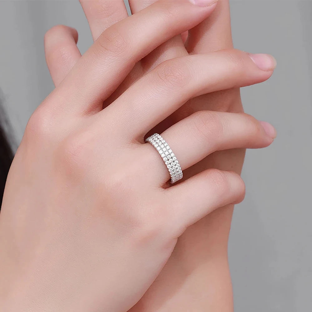 Serenity 5 Row D Color Moissanite Rings Women Gift 100% S925 Sterling Silver Plated 18K Lab Diamond Eternity Rings Fine Jewelry - Madeinsea©