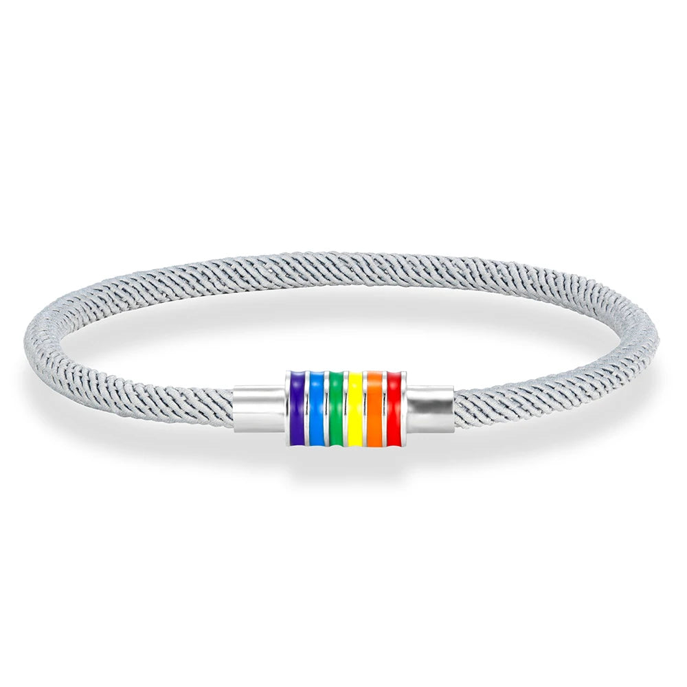 MKENDN Minimalist Rope Bracelet Unisex Stainless Steel Rainbow Clasp Waterproof Natuical Rope Braslet Gift For Lovers LGBT