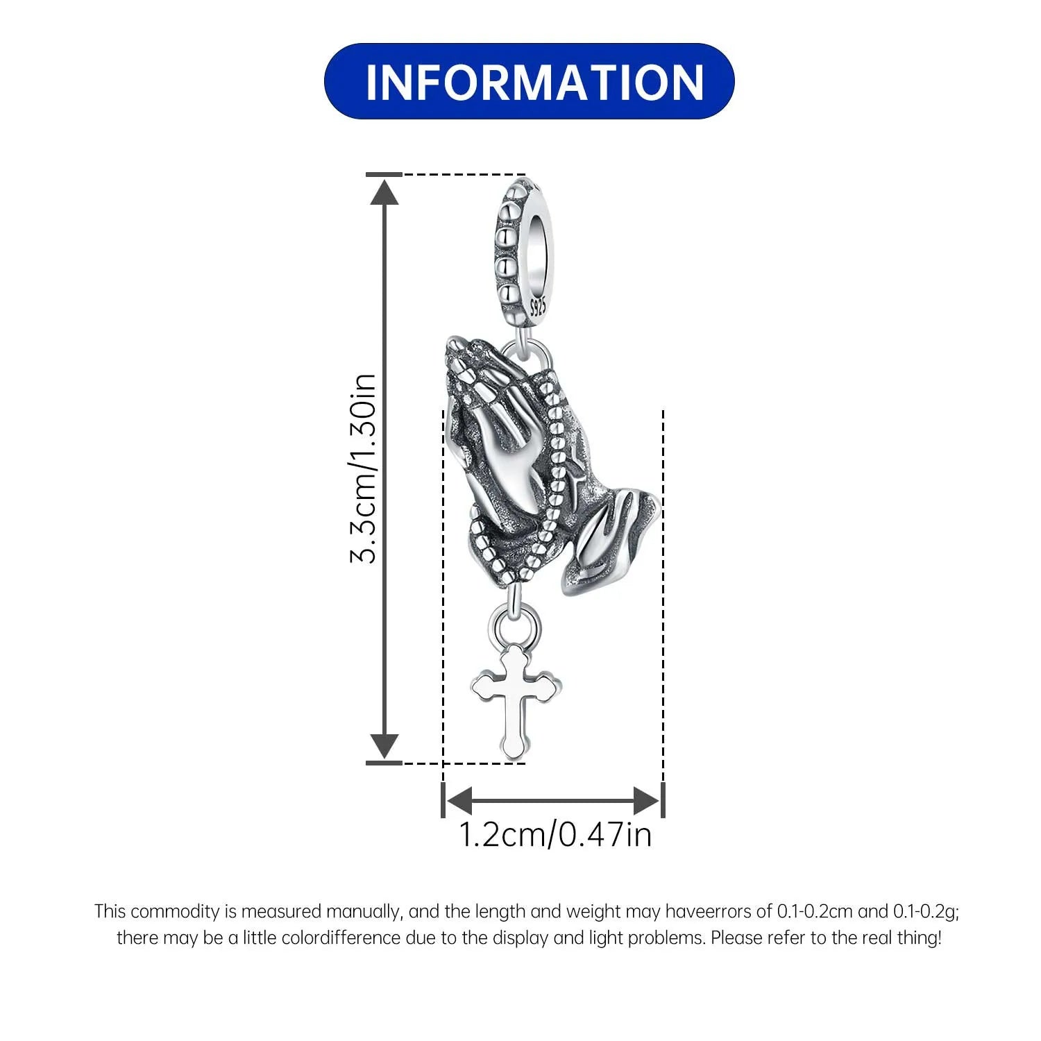 PANPOKI 925 Sterling Silver Prayer Hand Pendant Beads Fit Women Bracelets Charms DIY Birthday Party Gifts Jewelry Accessory