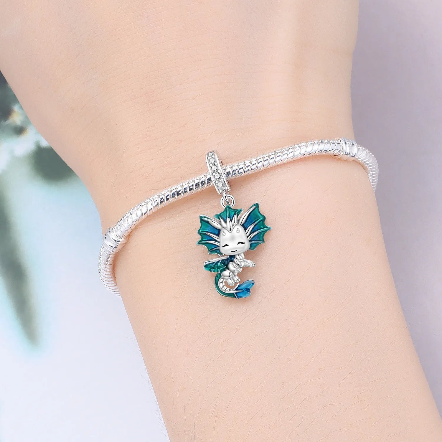 PANPOKI 925 Sterling Silver Blue Little Dragon Animal Beads Original Pendants Bracelet Charm Jewelry Party DIY Trendy Gifts