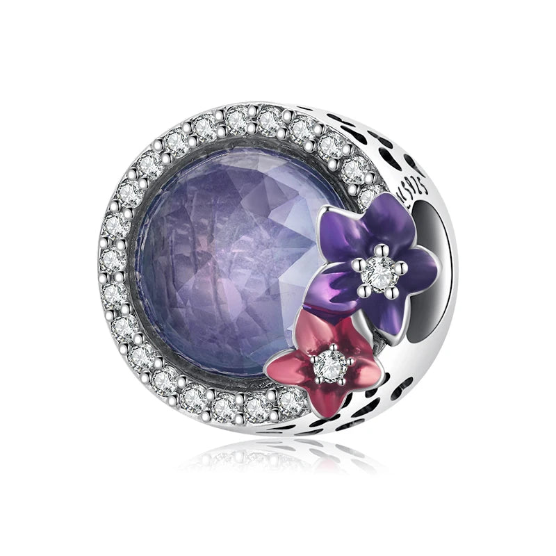 WOSTU 925 Sterling Silver Colorful Ocean Starfish Round Heart Charm Butterfly Murano Glass Bead Fit Original Bracelet DIY Gift