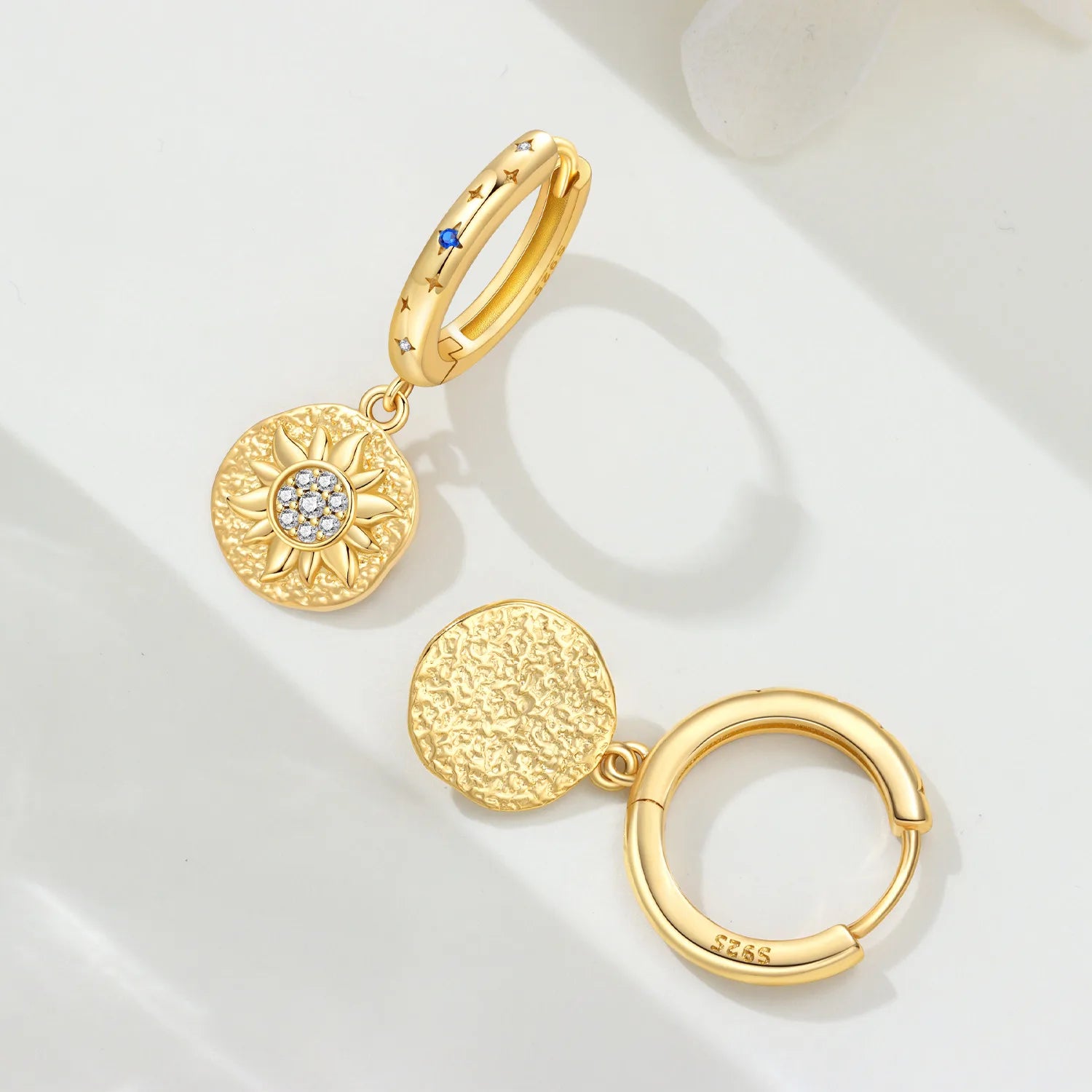 PANPOKI 925 Sterling Silver Golden Sun Star Drop Earrings Women Earrings Charm Fashion Versatile Party Jewelry Gifts