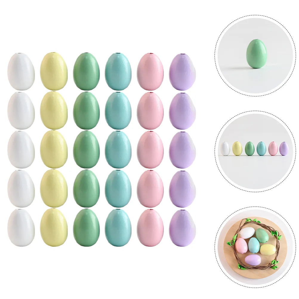 60 Pcs Wooden Beads Diy Supplies Garland Bead Necklace Diy Beads Handcraft Wood Beads Easter Beads For Wooden Loose Beads Egg
