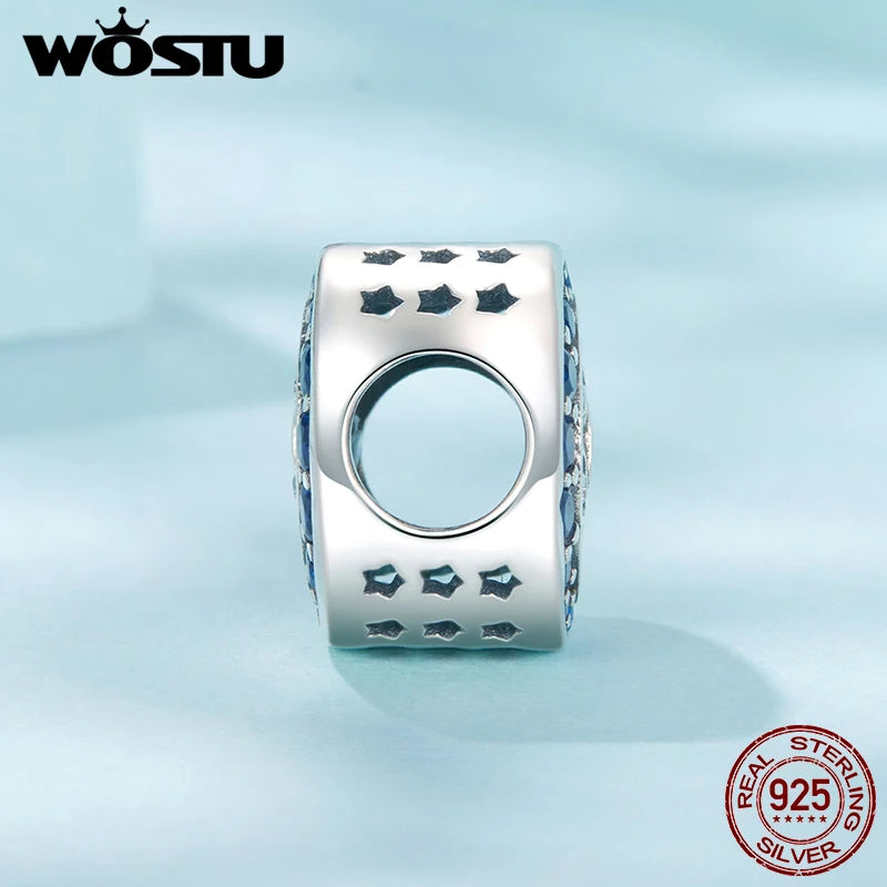 WOSTU 925 Sterling Silver Tree of Life Pendant Charms For Original Bracelet , s925 Blue CZ Moon Tree Beads Family Love Gift