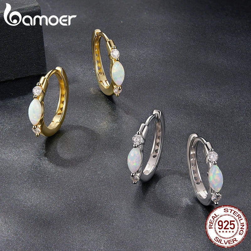 BAMOER Moissanit-Creolen, 18 Karat Gold, ovale Opal-Ohrringe, 925er Sterlingsilber, hypoallergen, Geschenk für Damen