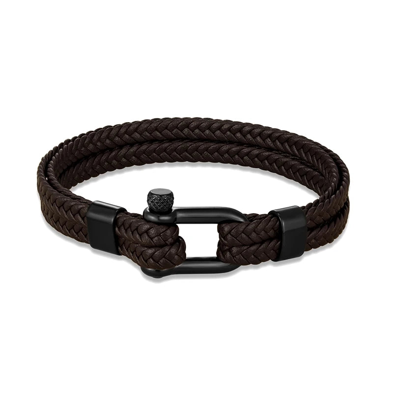 MKENDN Navy Style Men U-shape Shackle Bracelet Woven Multilayer Leather Bracelets For Women Stainless Steel Sport Buckle