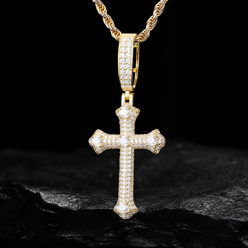 TUHE Unisex S925 Sternanhänger-Halskette mit Moissanit-Eis in Gold- und Silberfarbe – Schmuck für Herren im Hip-Hop-Stil