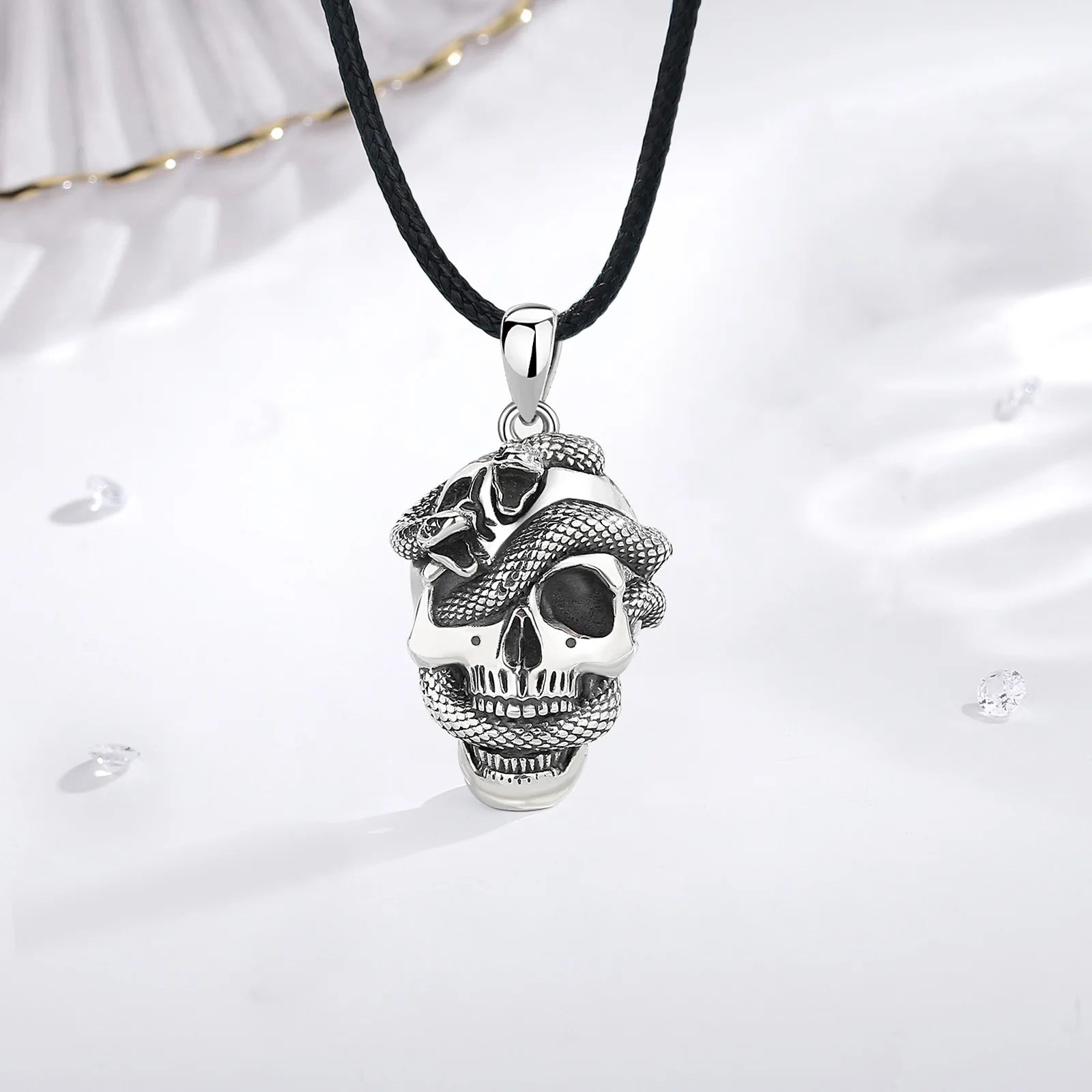 Eudora 925 Sterling Silver Skeleton Snake Necklace for Women Man Vintage Skeleton Skull Pendant Personality Jewelry Fine Gift