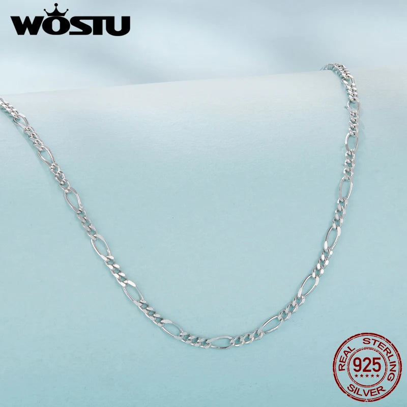 WOSTU Real 925 Sterling Silver Figaro Link Chain Necklace for Women Girls, s925 Silver Thin & Strong Necklace Chain Basic Links