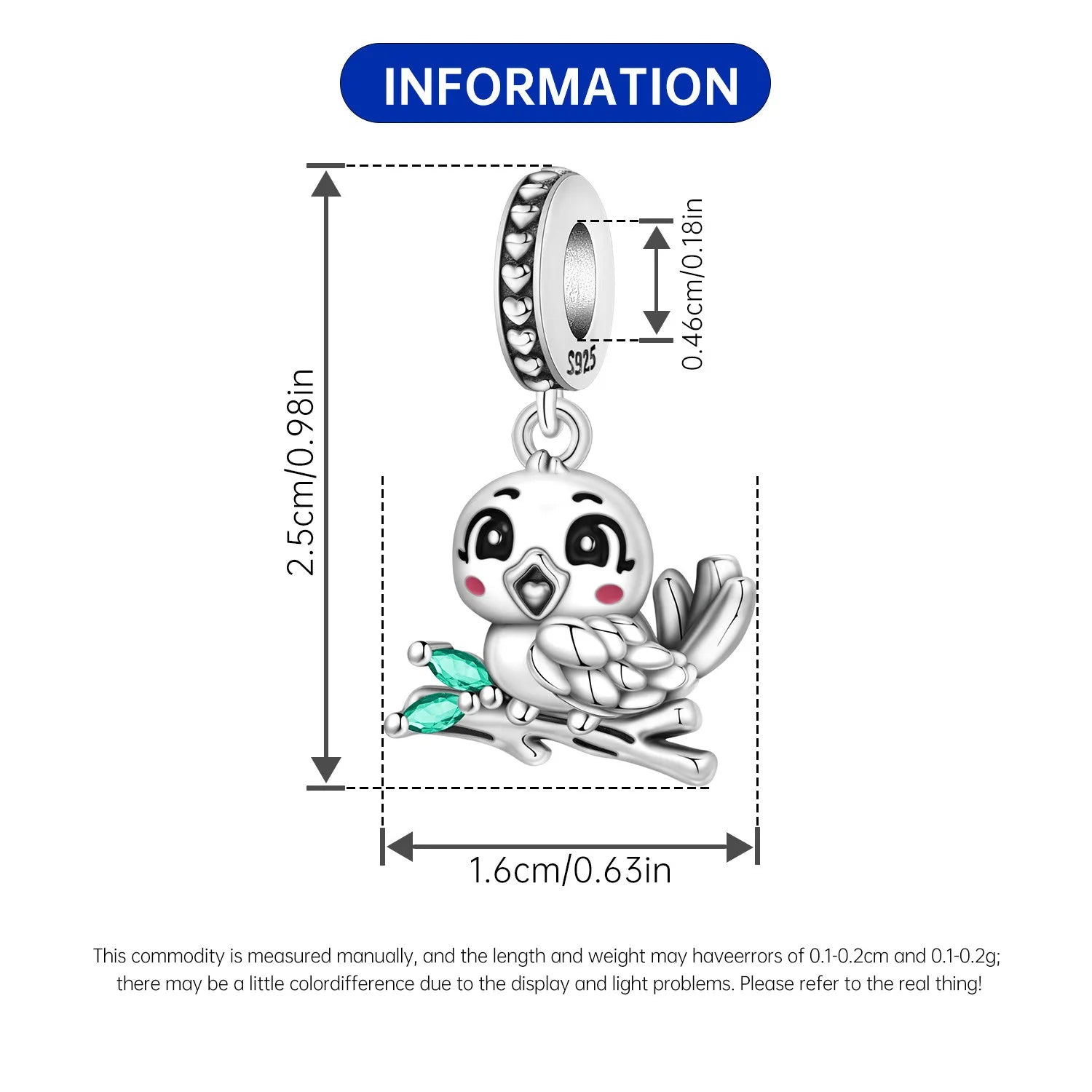 PANPOKI 925 Sterling Silver Cute Bird Beads Original Pendants Bracelet Charm Jewelry Party DIY Trendy Gifts