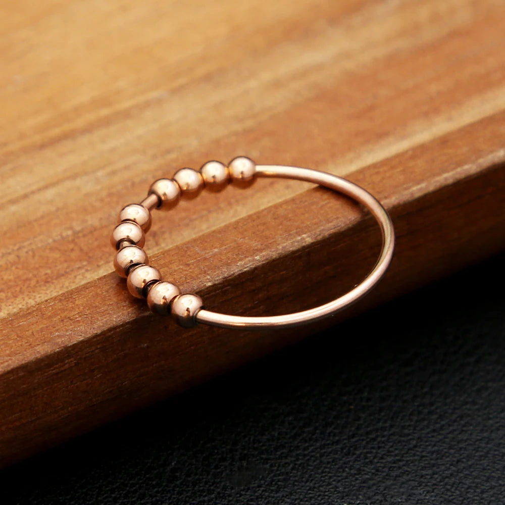 Fashion Simple Stainless Steel Rotate Freely Spinner Ring For Women Men Trend Spiral Bead Relief Antistress Jewelry Dropshipping - Madeinsea©