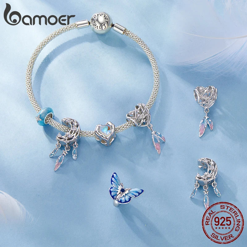 BAMOER 925 Sterling Silver Heart Dreamcatcher Charm fit Original Bracelet DIY Jewelry Accessories bamoer Beads BSC1105