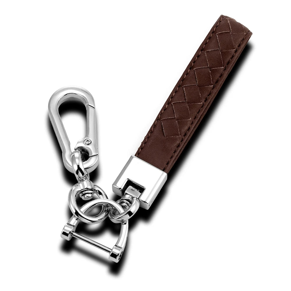 MKENDN Metal Key Chain With Keyring Handmade Woven Leather Rope Car Key Holder Friendship Gift For Best Friend