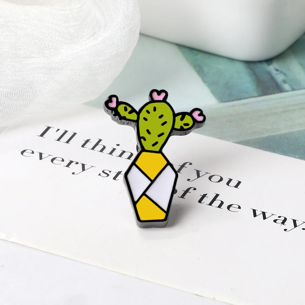 12 Styles Cute Cactus Enamel Pins Metal Plant Brooches Women Men Jeans Coat Lapel Pin Badges Kids Backpack Decoration Jewelry