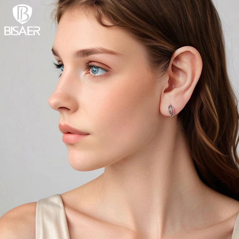 BISAER Solid 925 Sterling Silver Vintage Hollow Wing Hoop Earrings Hip Hop Punk Style For Women Party Original Fine Jewelry