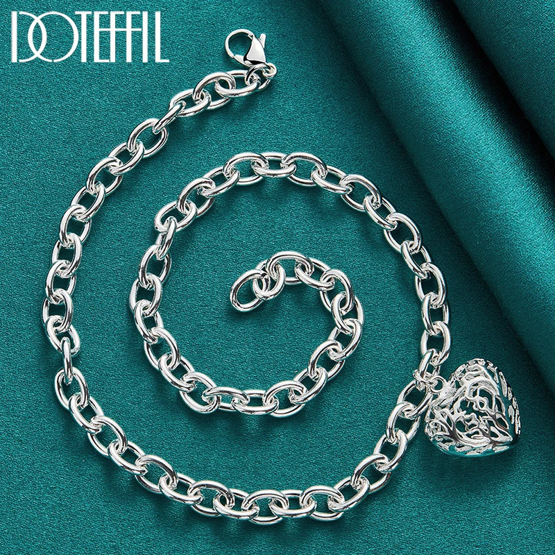 DOTEFFIL 925 Sterling Silver Heart Charm Pendant Necklace Exquisite Senior For Woman Wedding Party Jewelry Gift
