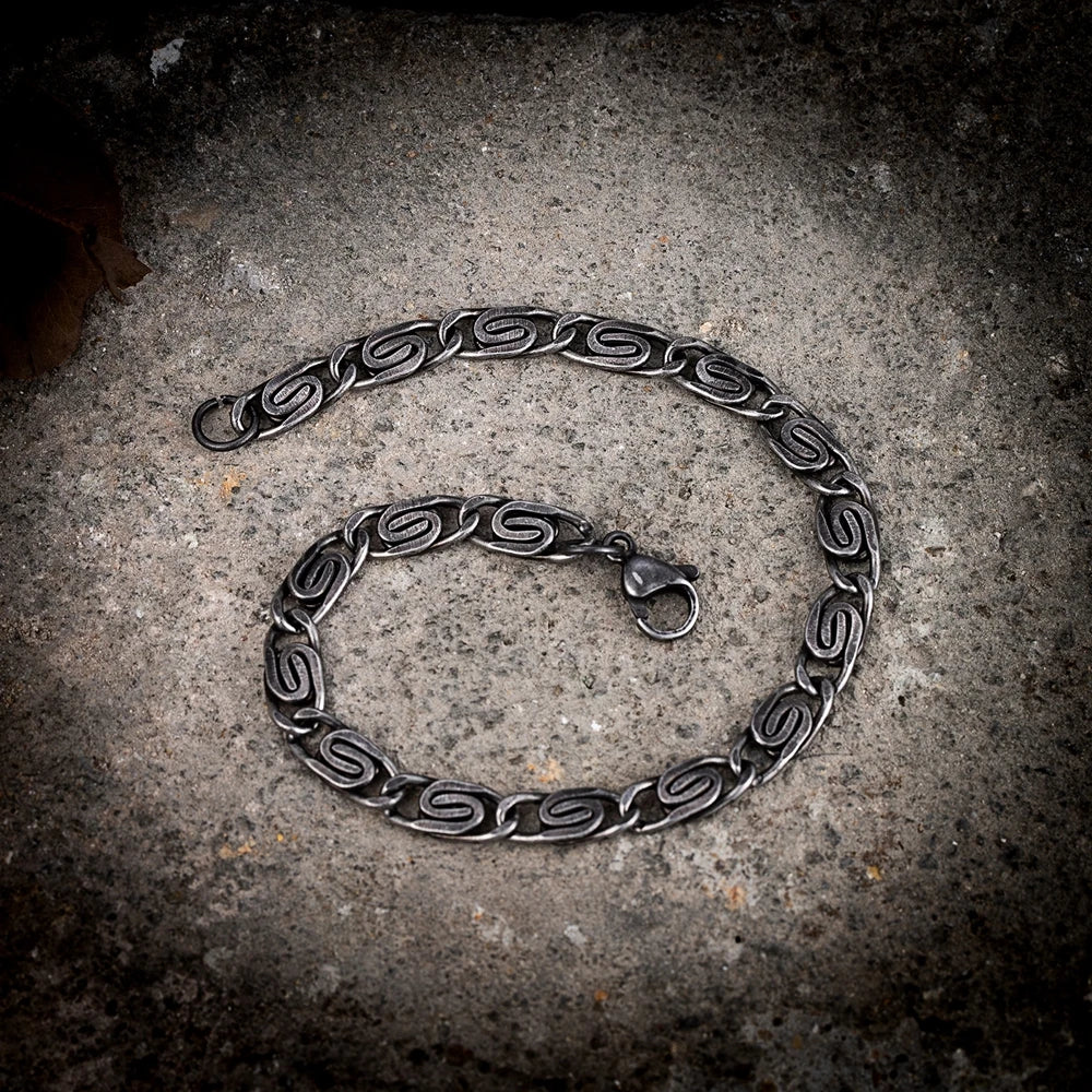 MKENDN Vintage Pattern Men Punk Rock Bicycle Chain Bracelet Stainless Steel Male Vintage Oxidized Black Male Jewelry