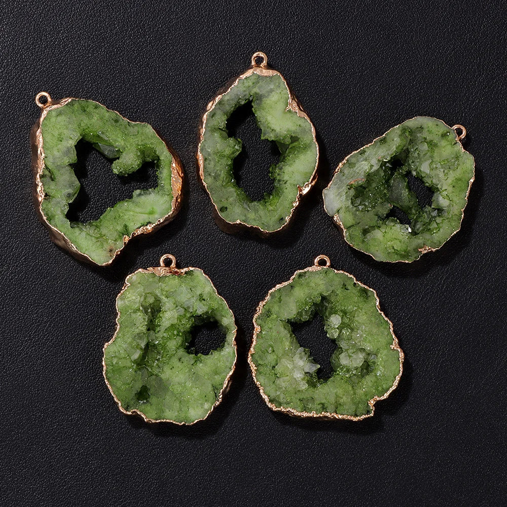 1 PCS Colorful Natural Quartz Geode Pendant Irregular Shape Gold Color Plated Agat Slice Charm Pendants For Jewelry Necklace DIY