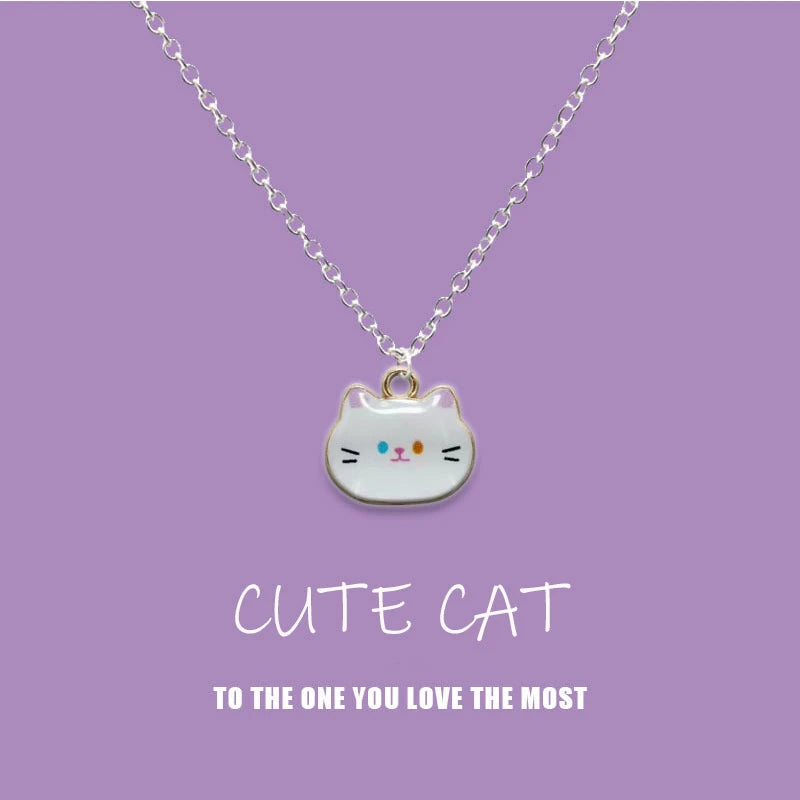New Trendy Cute Enamel Cat Pendant Necklace For Women Exquisite Cartoon Kitten Metal Chain Choker Party Friendship Jewelry Gifts