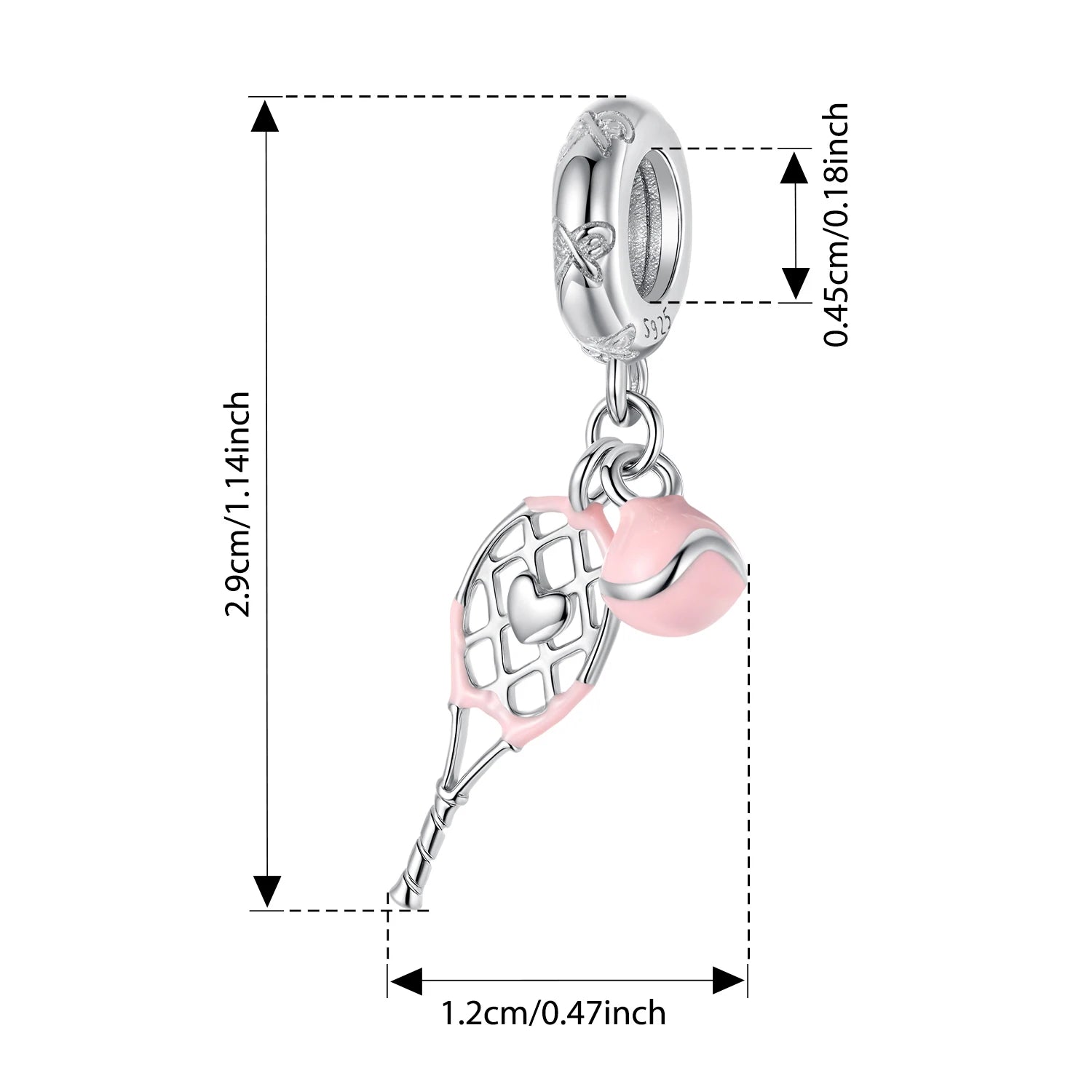 BISAER 925 Sterling Silver Pink Headphone Charm Bead Tennis Volleyball Barbell Pendant For Women Girl DIY Bracelets Fine Jewelry