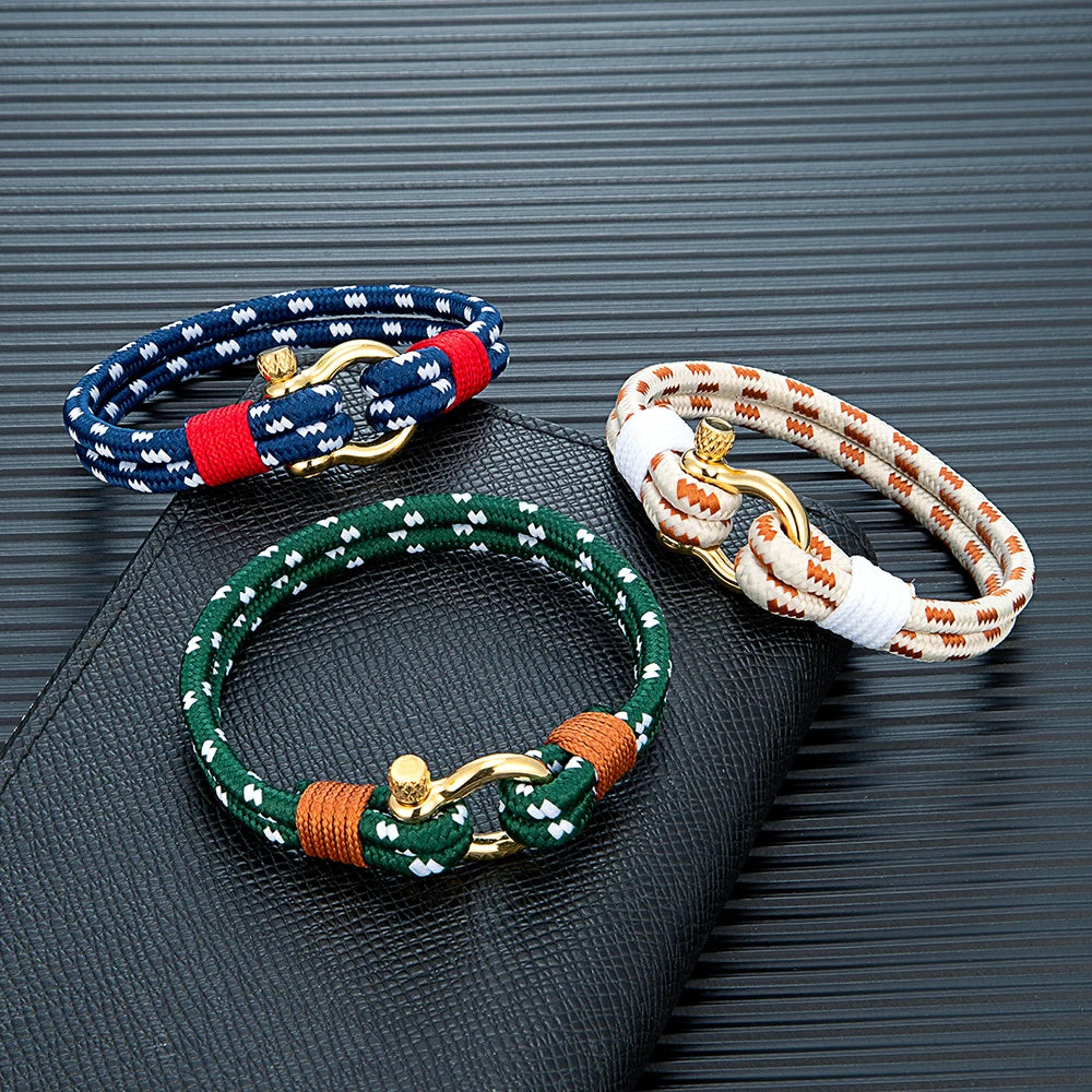 MKENDN Nautical Bracelet for Men Women Sailing-Inspired Gold Plated Horseshoe Shackle Bracelet Unique Screw Clasp Gift for Men