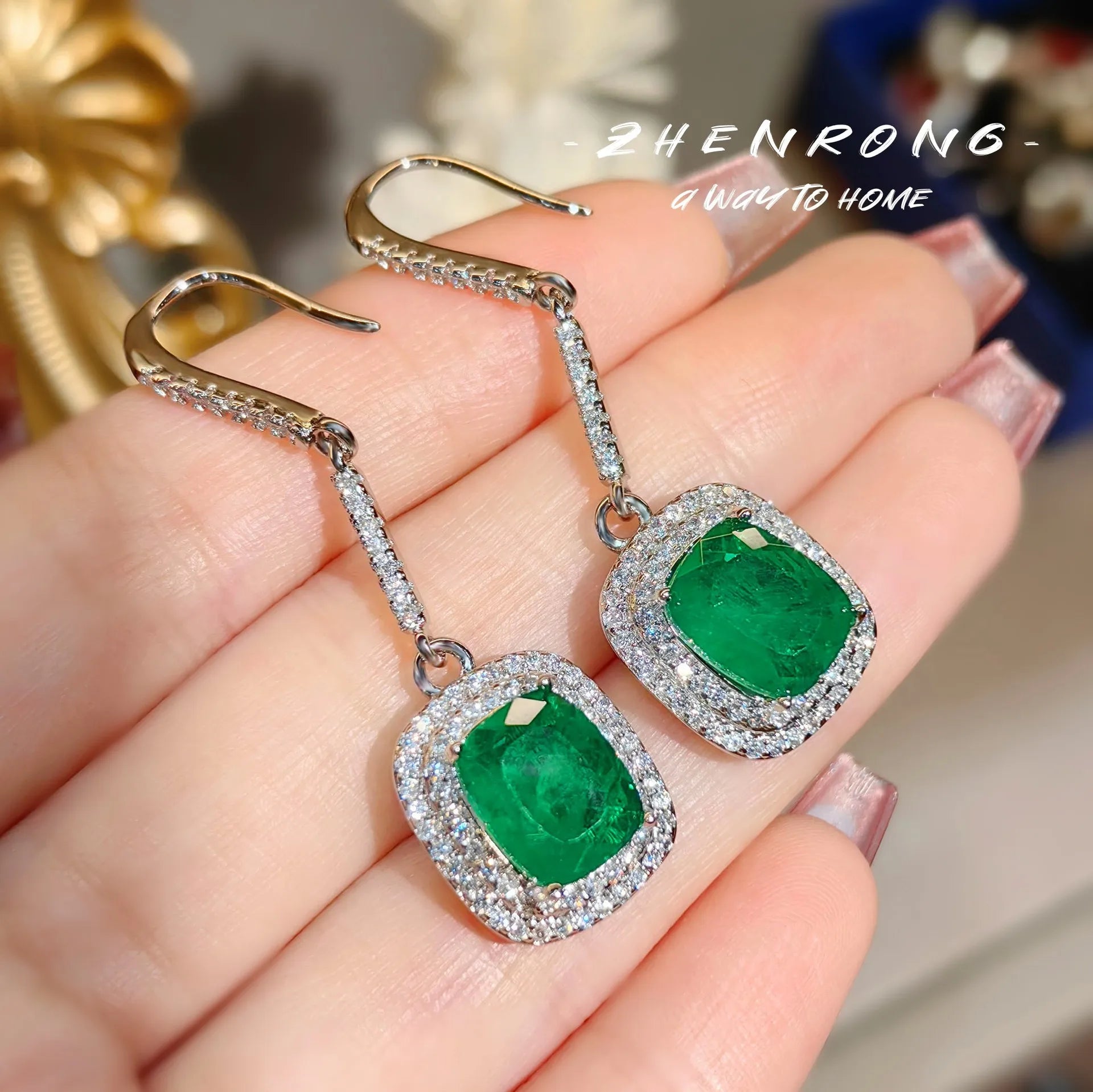 Solid 100% 925 Sterling Silver Emerald Gemstone Earrings Fine Jewelry for Women Luxury Gift Bohemia Designer Jewelry Earing Box